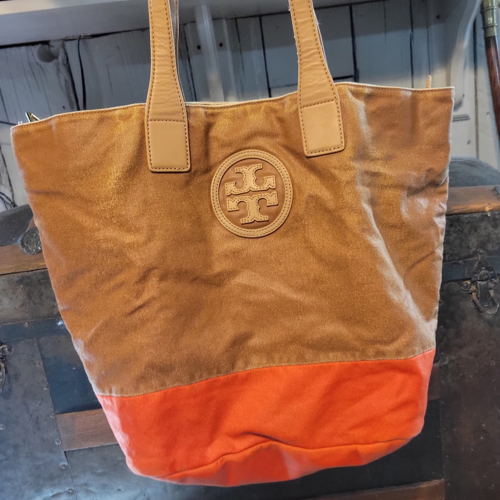 Tory Burch Tan and Orange Tote Bag